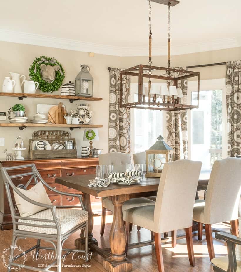 farmhouse breakfast room and open shelves