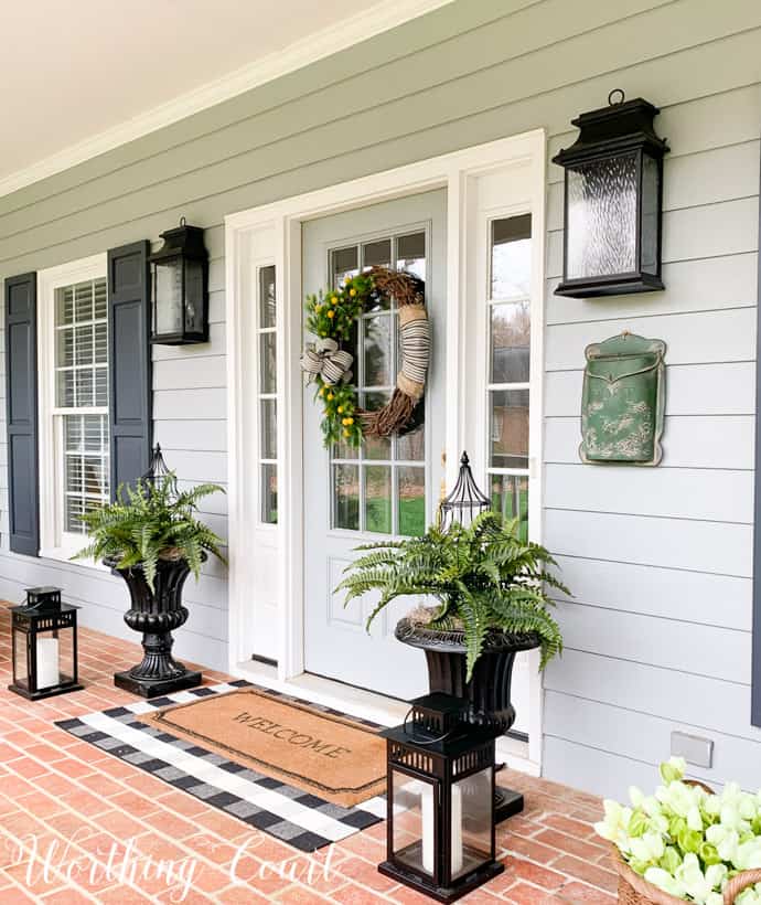 Front porch decorated for spring.