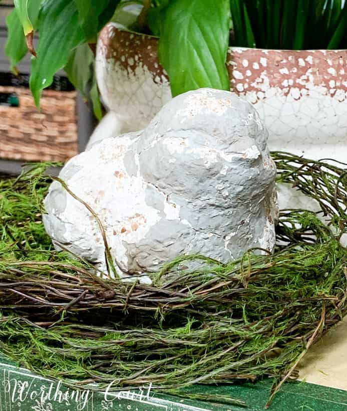 Chippy bird in a diy bird's nest.