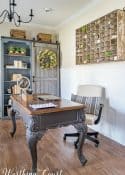 home office desk, bookcase and chair