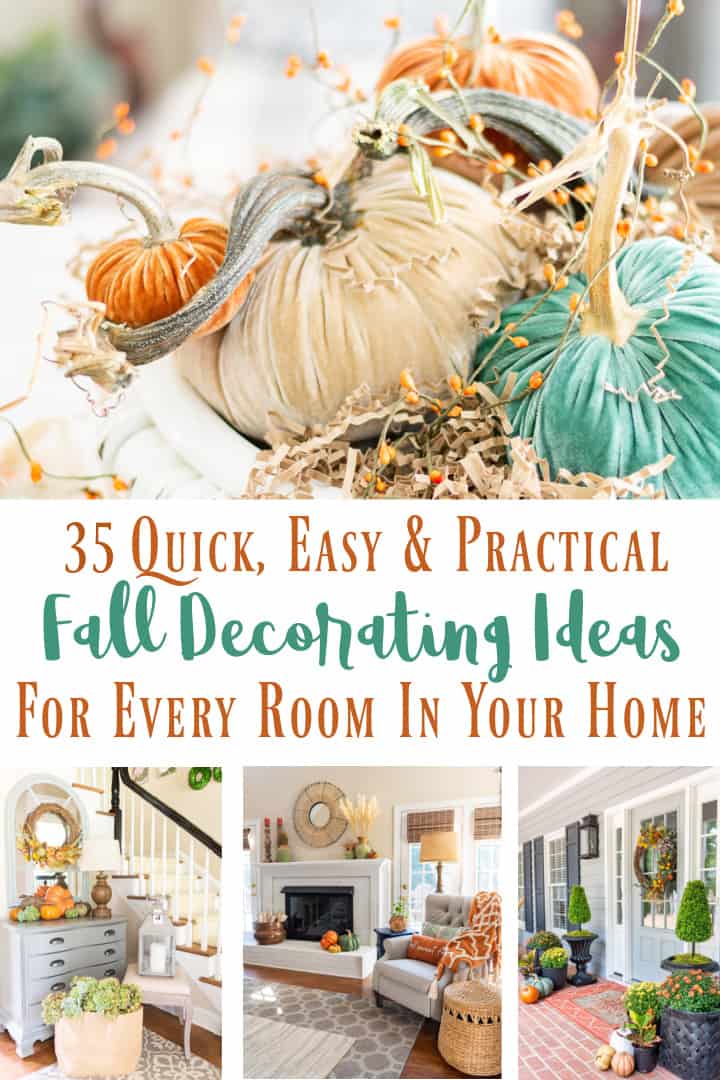 Pinterest image for blog post about 35 fall decorating ideas