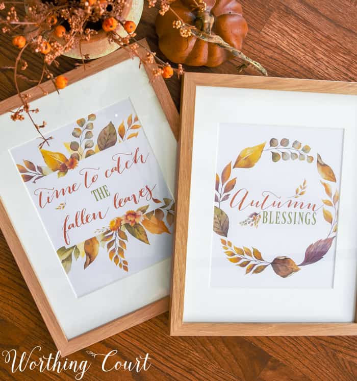 set of 2 fall printables displayed in frames