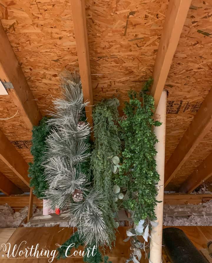 garlands hanging from ceiling rafters