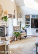 cottage style living room with neutral furniture