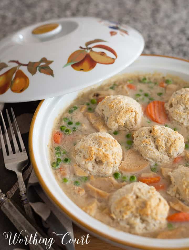 chicken pot pie in a pie dish