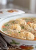 image of chicken pot pie with biscuits on top