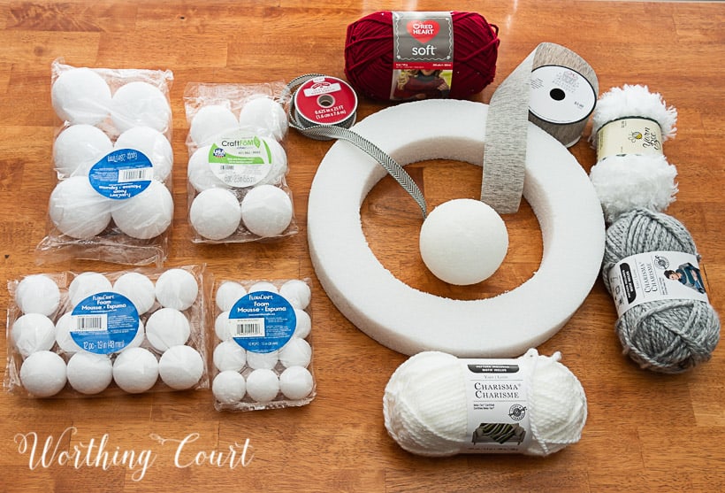 supplies need to make a Valentine's Day wreath with yarn covered styrofoam balls