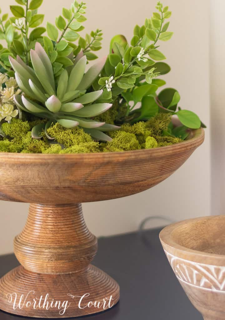 Faux Moss Mound in Wood Bowl