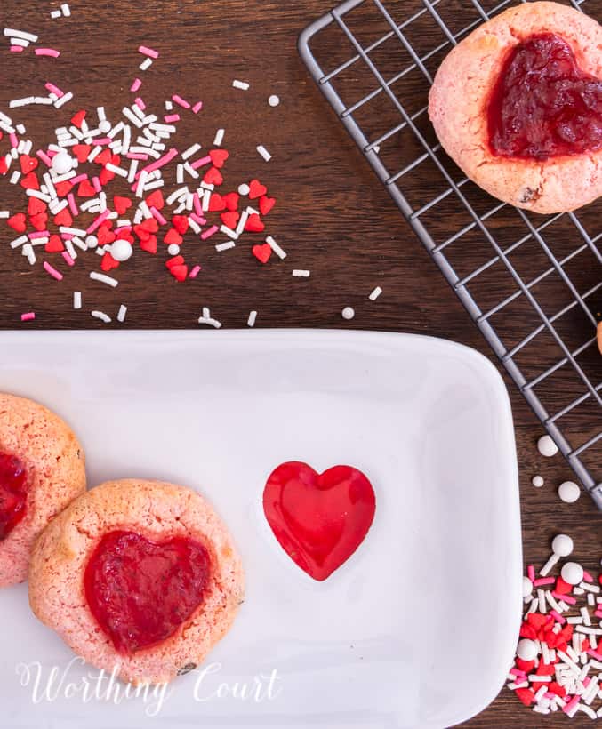 strawberry cookies on a cooling rack