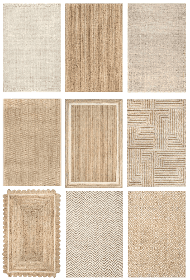 assortment of natural fiber area rugs
