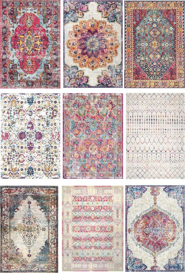 collage of multi colored area rugs