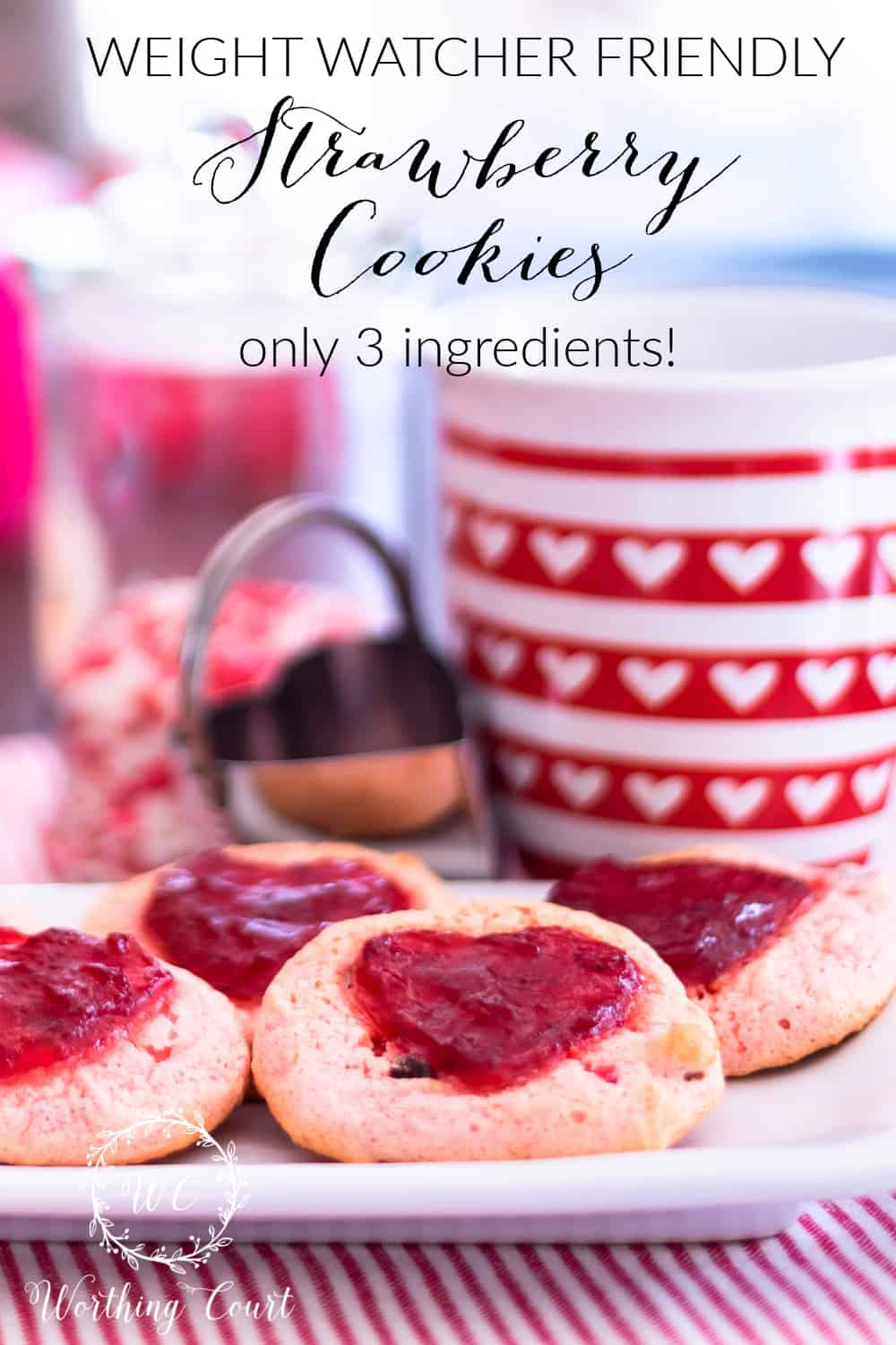 Graphic for Pinterest for a strawberry cookie recipe