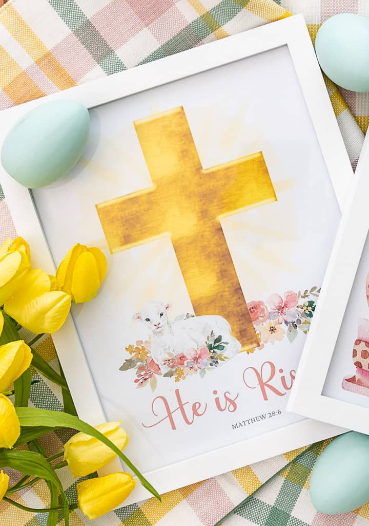 He Is Risen printable in a white frame