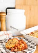 image of sloppy joe casserole topped with biscuits