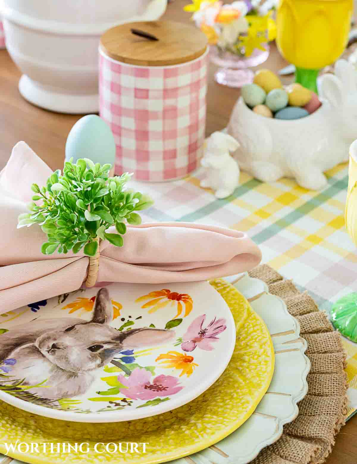 Yellow and pink Easter table decorations