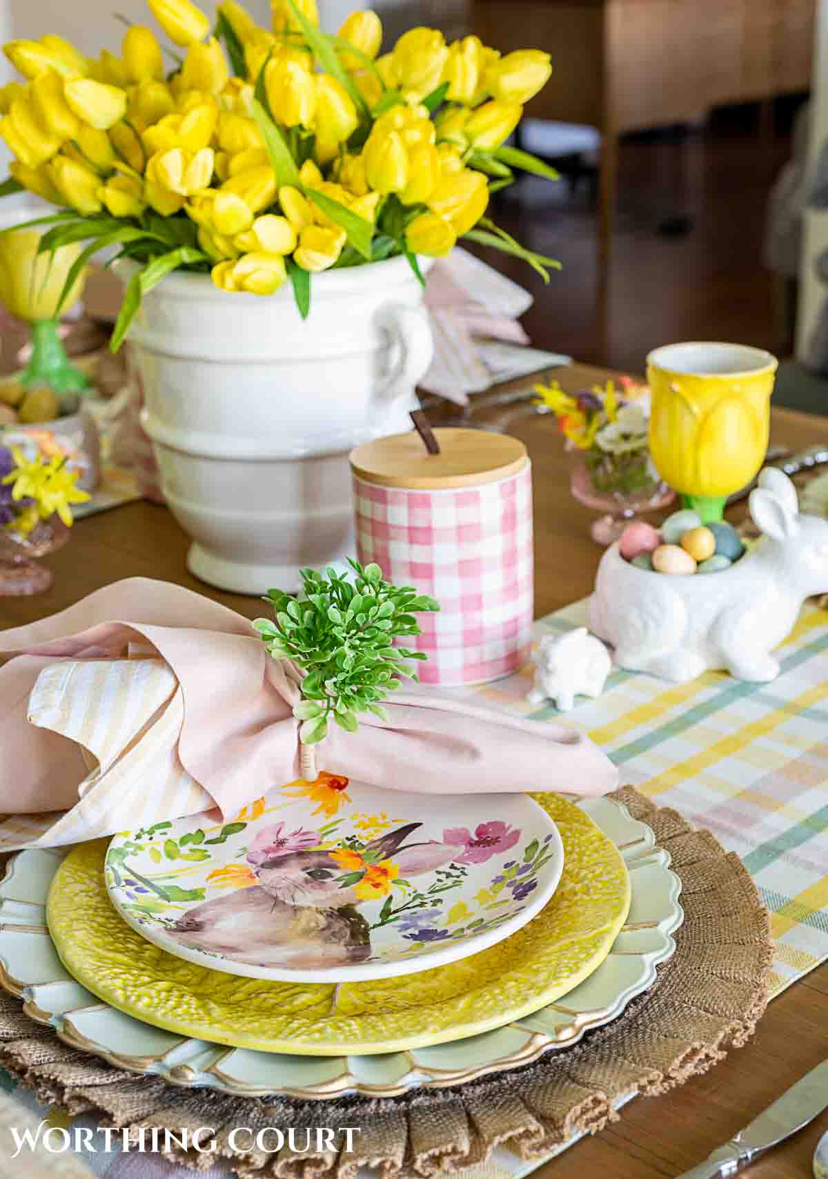 Yellow and pink Easter table decorations