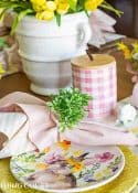 Yellow and pink Easter table decorations