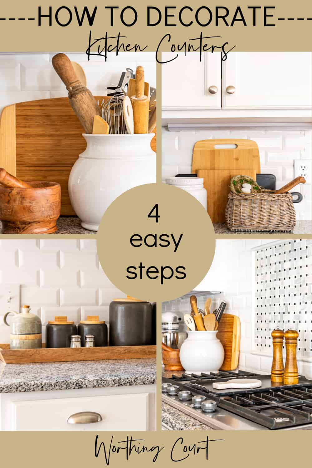 pinterest image for blog post about how to decorate kitchen countertops