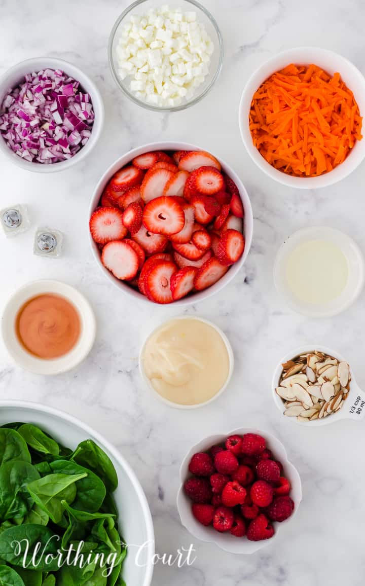 ingredients for a strawberry spinach salad