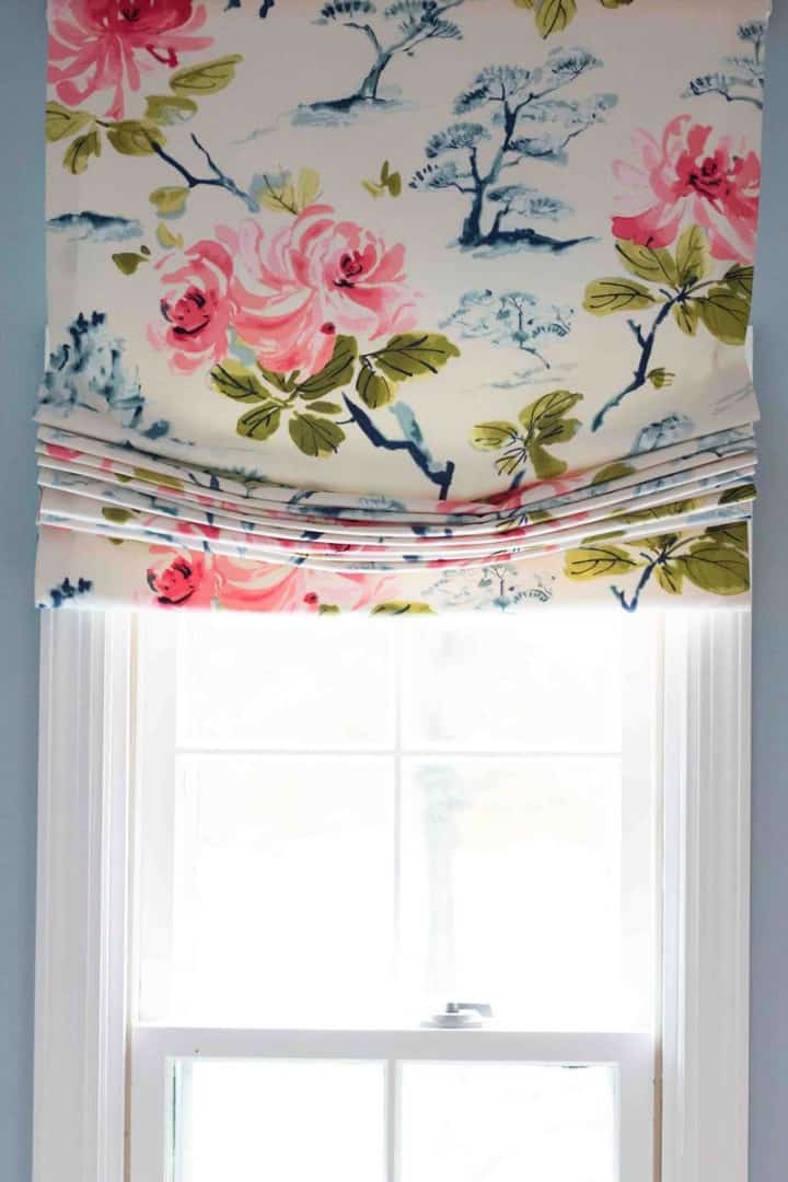 relaxed roman shade with floral fabric