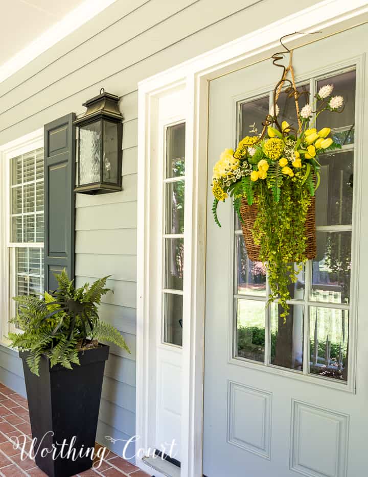 yellow green and black front porch spring and summer decor