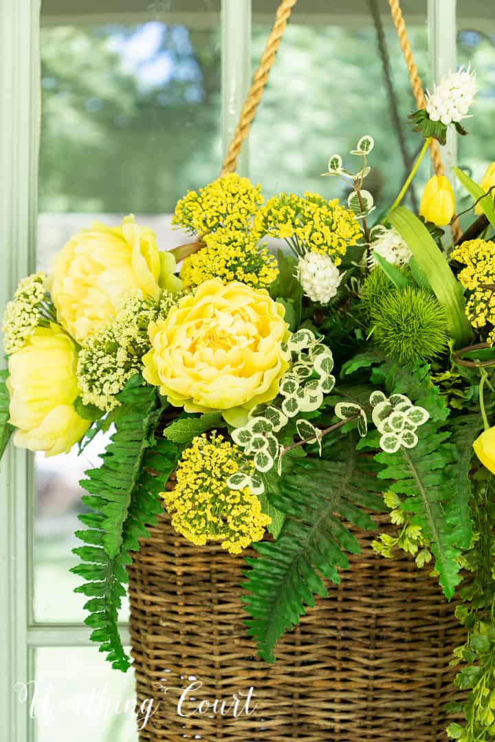 yellow green and black front porch spring and summer decor