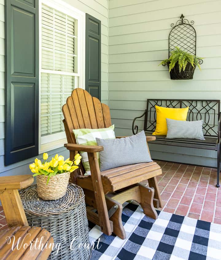 yellow green and black front porch spring and summer decor