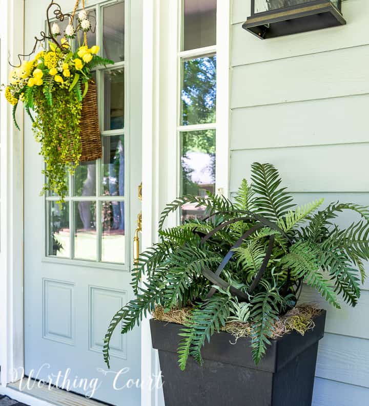 yellow green and black front porch spring and summer decor