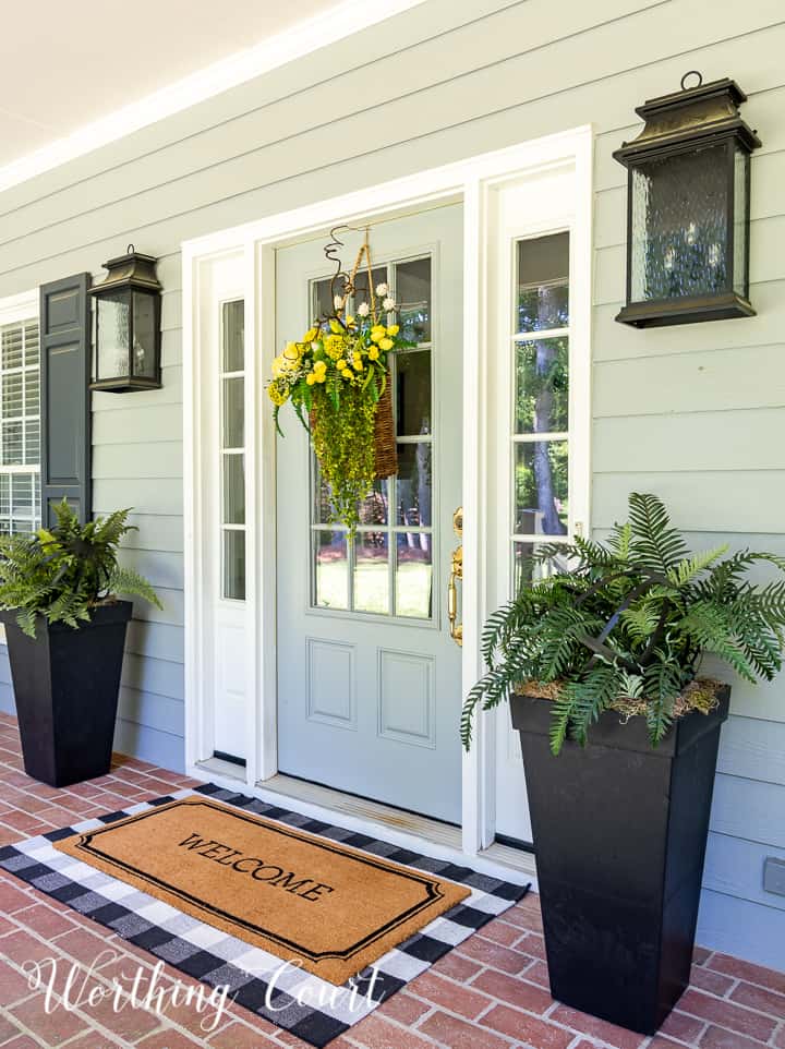 yellow green and black front porch spring and summer decor