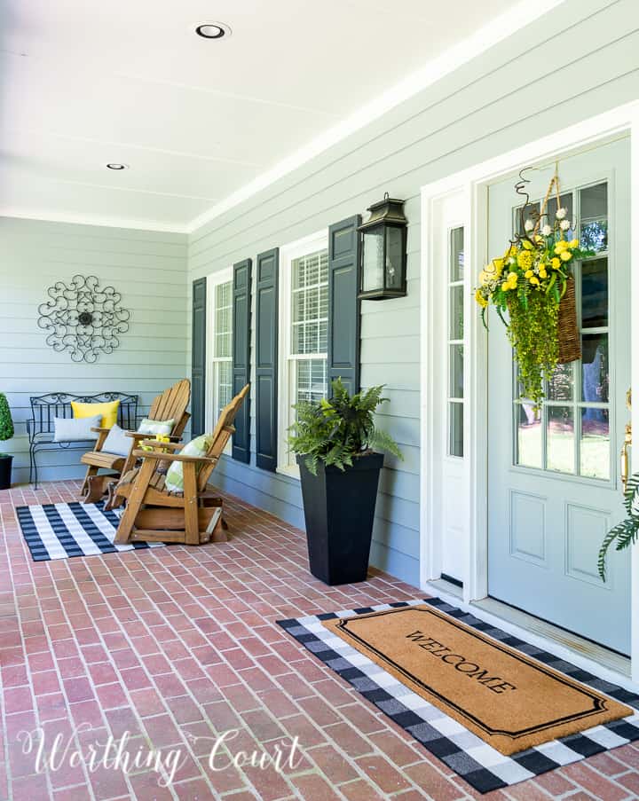 yellow green and black front porch spring and summer decor