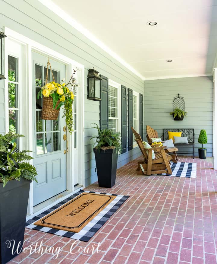 yellow green and black front porch spring and summer decor