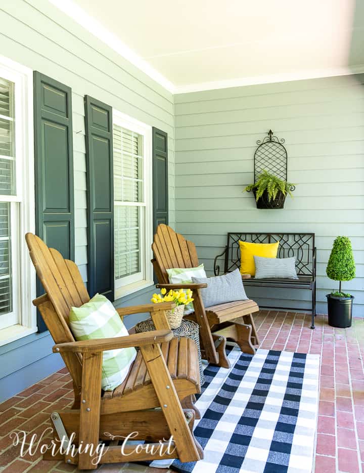 yellow green and black front porch spring and summer decor