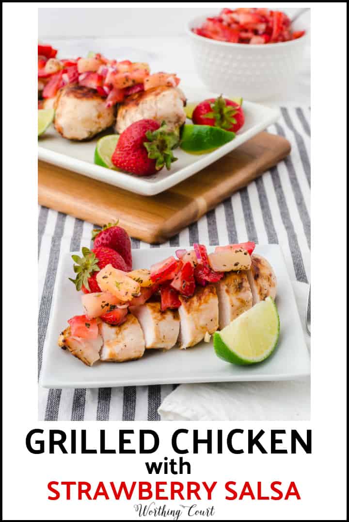 pin image for grilled chicken with strawberry salsa