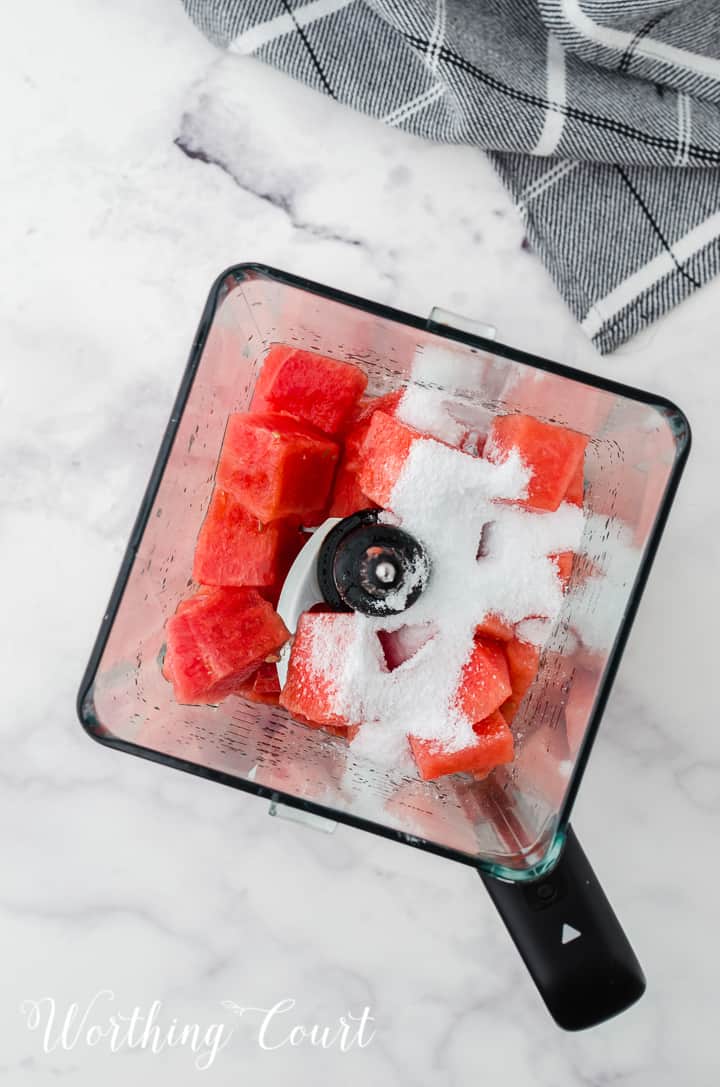 watermelon sorbet ingredients in a blender