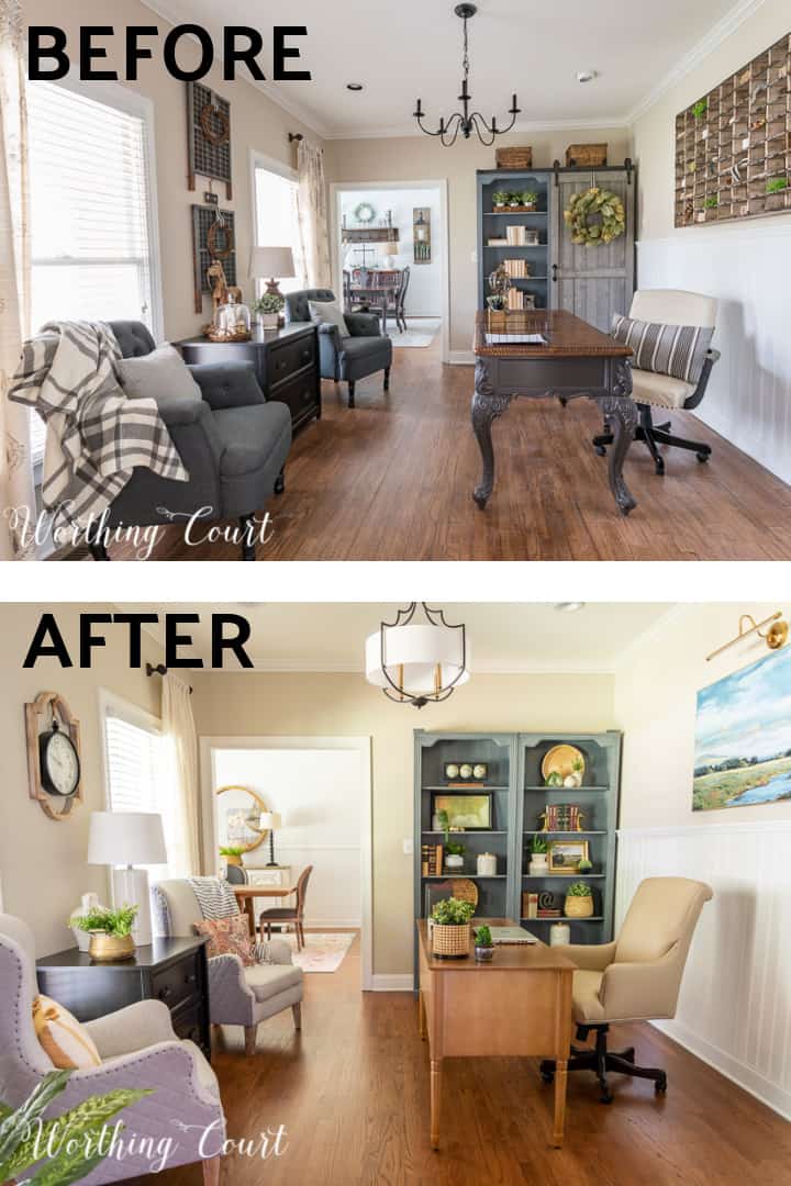before and after photos of home office makeover