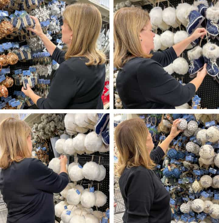 Collage of various Christmas decorations in an At Home store