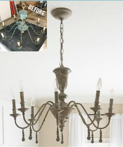 image of before and after of chandelier makeover