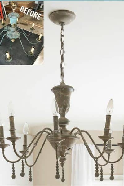 image of before and after of chandelier makeover
