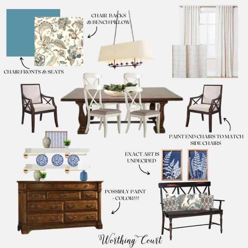 pinterest image showing details for a transitional cottage breakfast nook refresh