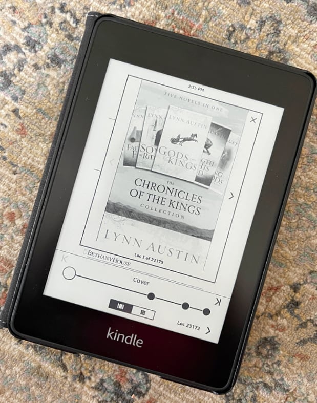 image of a book on a kindle