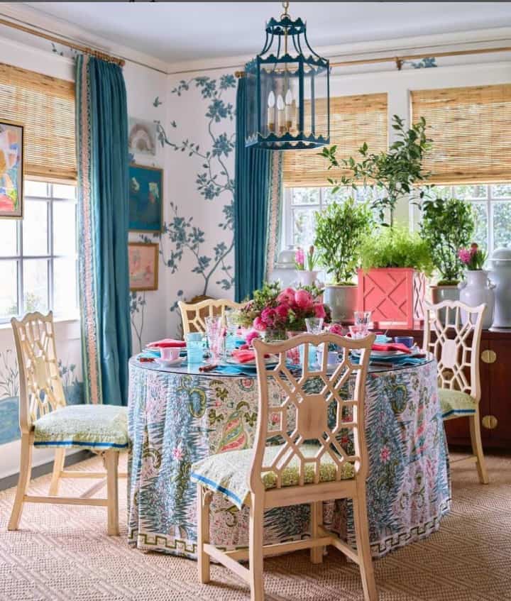 dining area decorated with colorful furniture and accessories