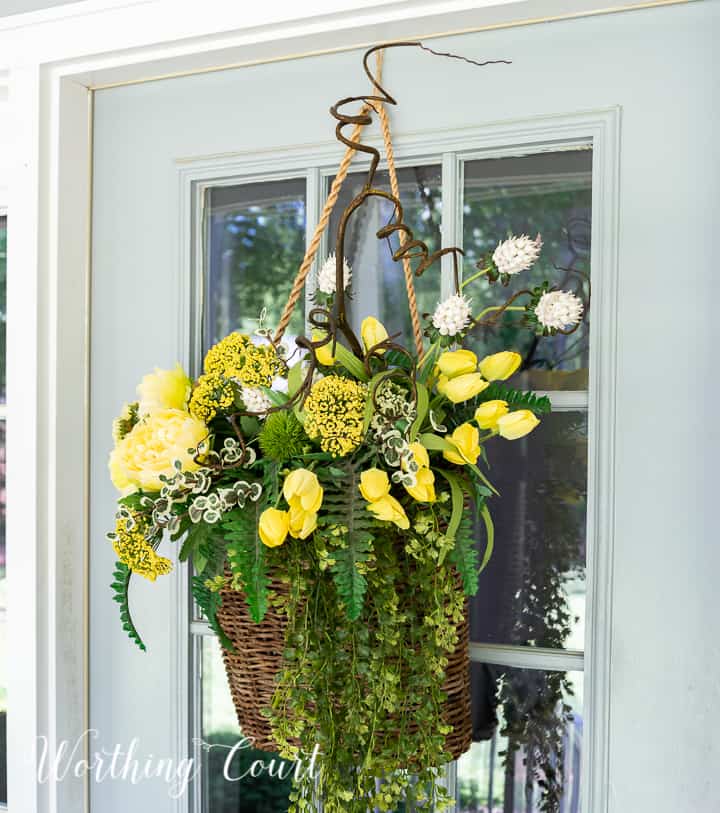 How to Create a Hanging Basket with Faux Flowers for Your Front Door