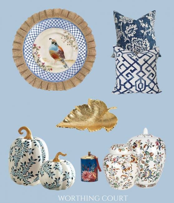 This fall shopping guide includes all the things to decorate your home and entertain beautifully for this fall, especially if you love grand millennial, cottage and blue and white decor.