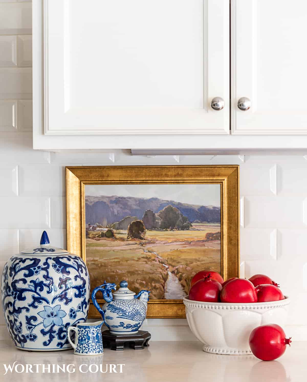 blue white and burgundy fall kitchen decorations