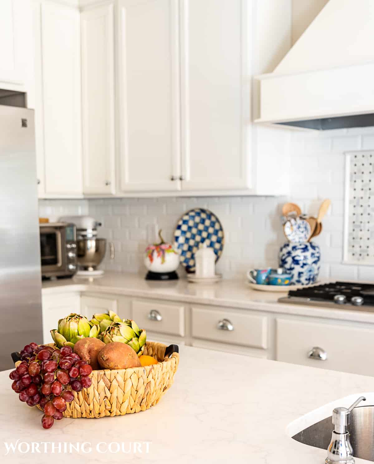 blue white and burgundy fall kitchen decorations