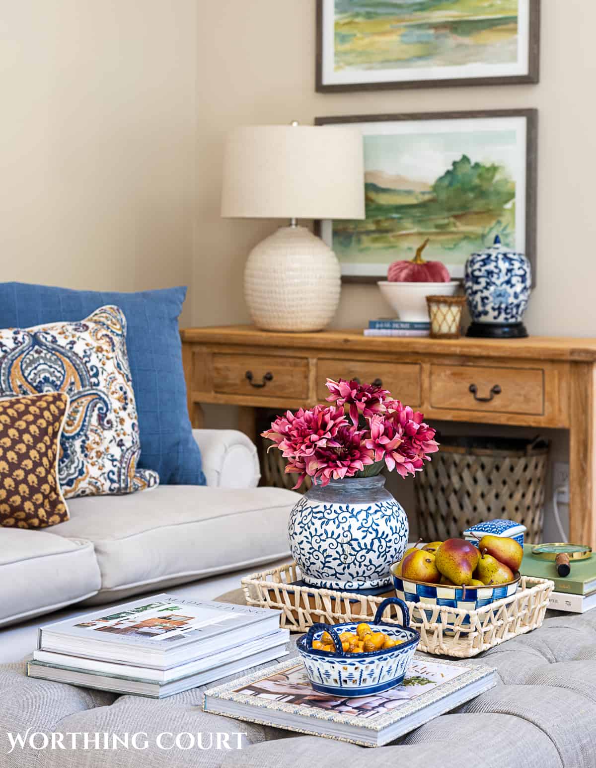 FALL KITCHEN DECOR IN BLUE, WHITE + GOLD - CITRINELIVING