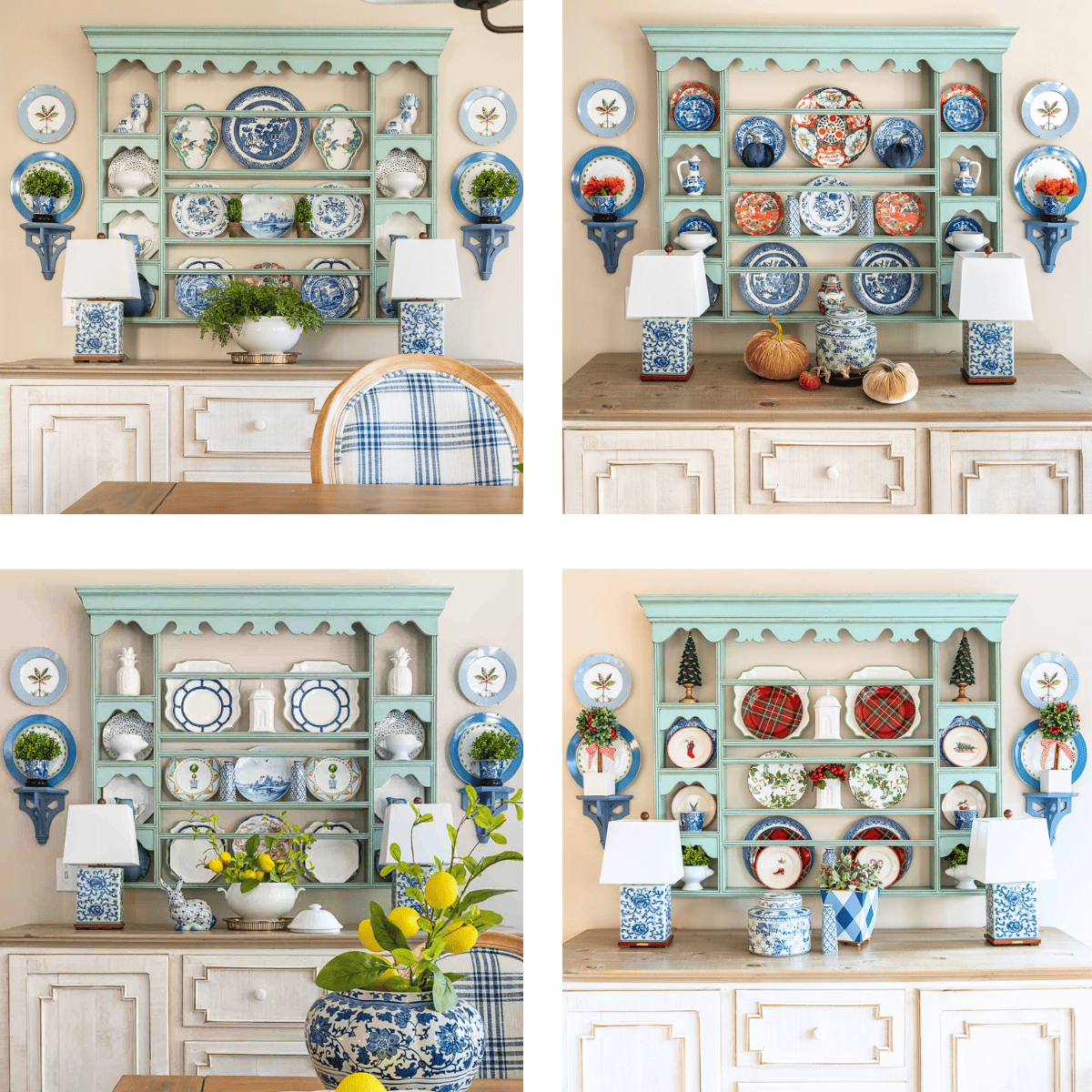 4 Examples of how to display decorative dishes on a plate rack for different holidays and seasons
