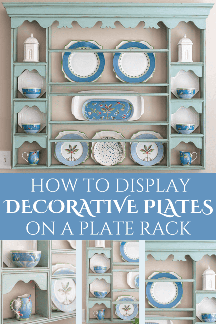 Pinterest graphic for blog post about how to display decorative plates on a plate rack