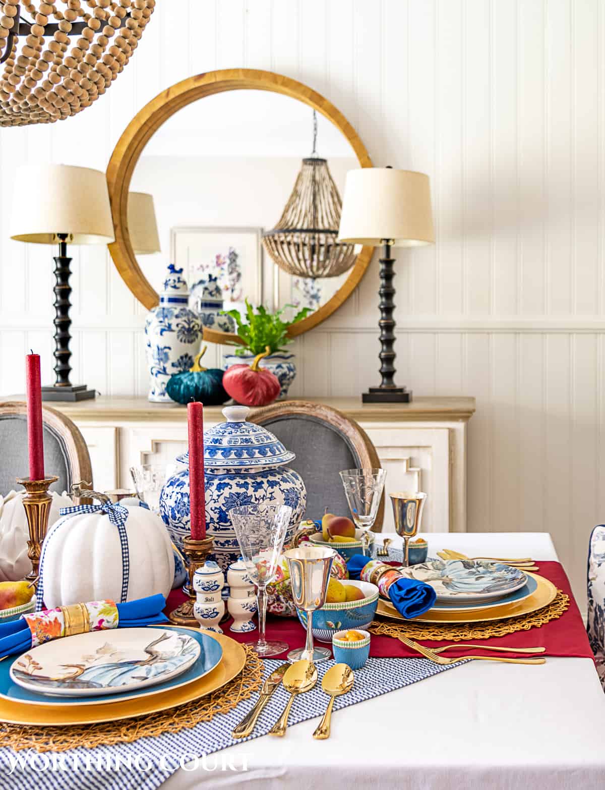 Blue And White Table Setting For Thanksgiving