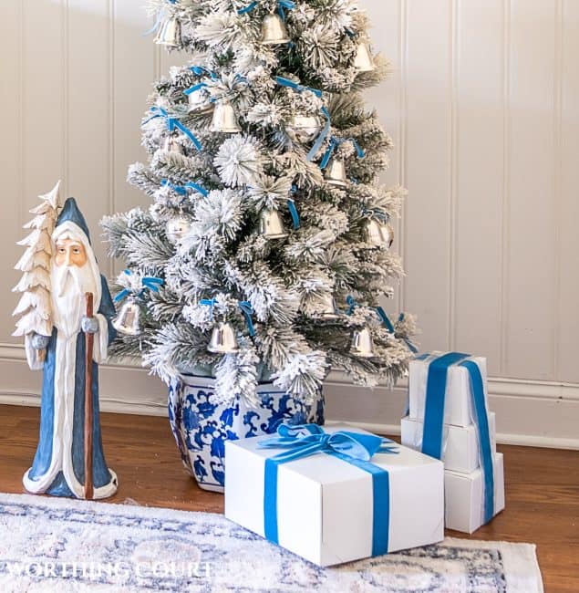 Elegant French Blue And Silver Dining Room Christmas Decor